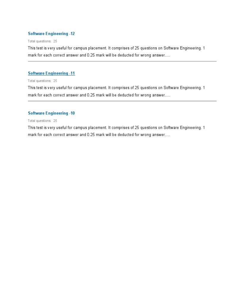 Software Engineering - 12: Total Questions: 25 | PDF