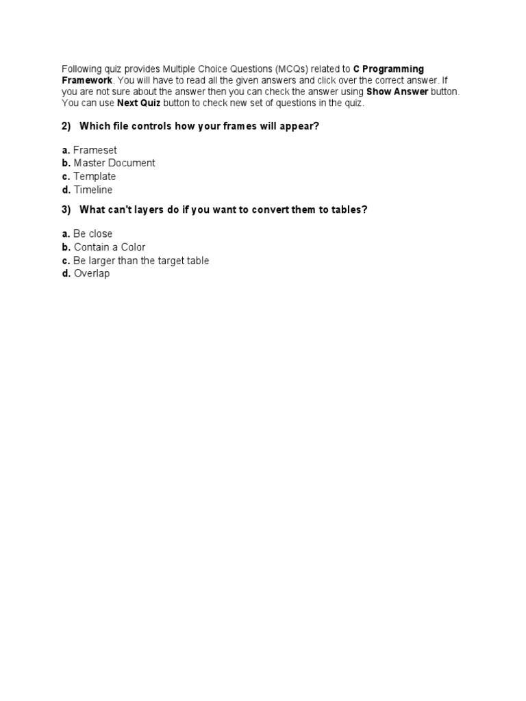 C Programming MCQ Quiz Guide | PDF
