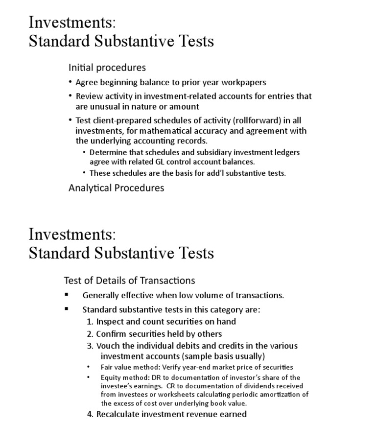 Investments Standard Substantive Tests | PDF