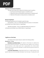 Statement of The Research Questions: Null Hypothesis: There Is No Relationship Between The Presence of Echinoderms