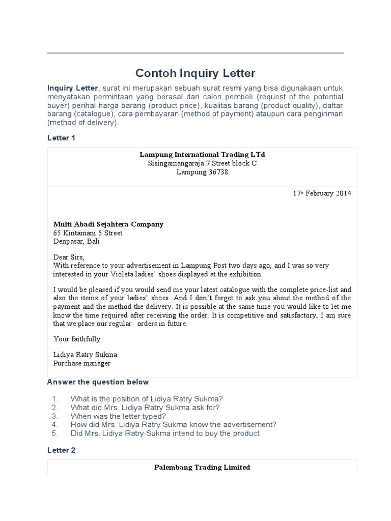 Contoh Surat Inquiry dan Permintaan | PDF | Media Manipulation ...