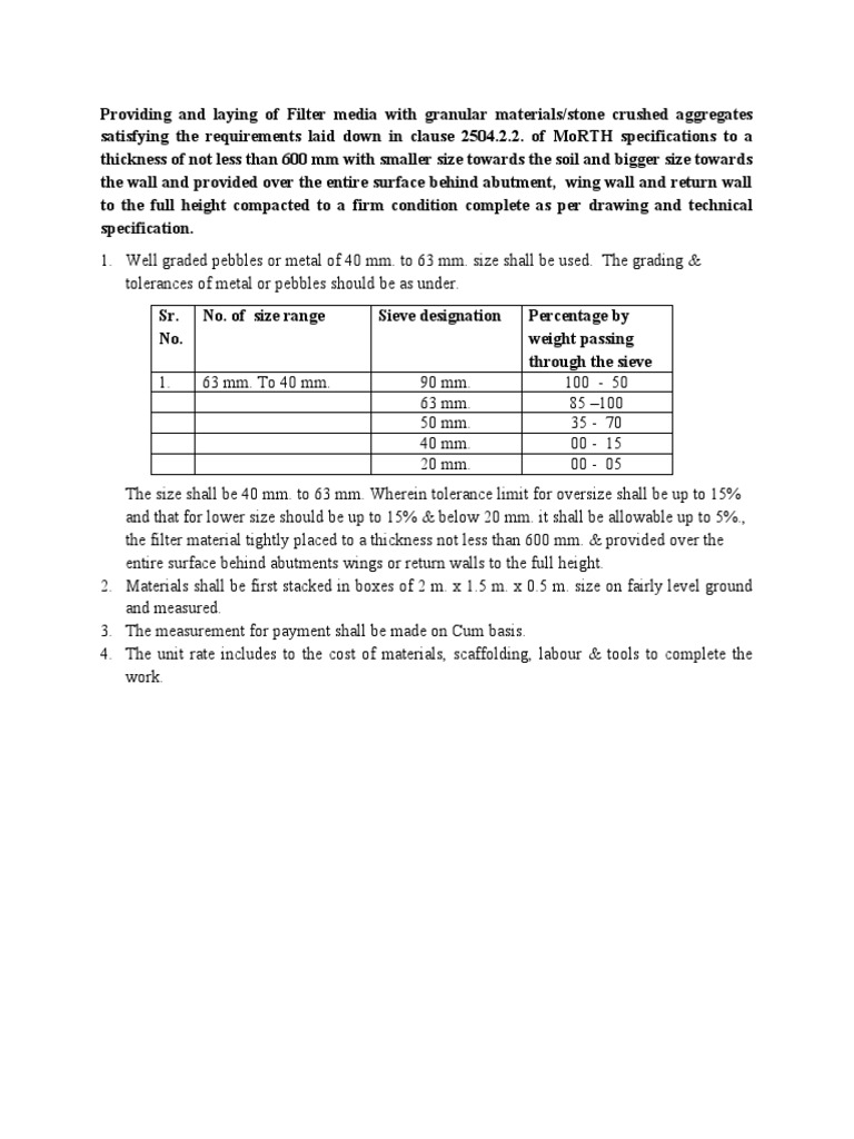Filter Media Specifications PDF