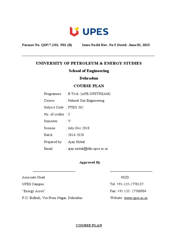 Natural Gas Eng Course Plan | PDF | Educational Assessment | Engineering