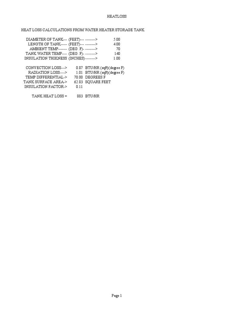 Water Heater Tank Heat Loss Calculation | PDF
