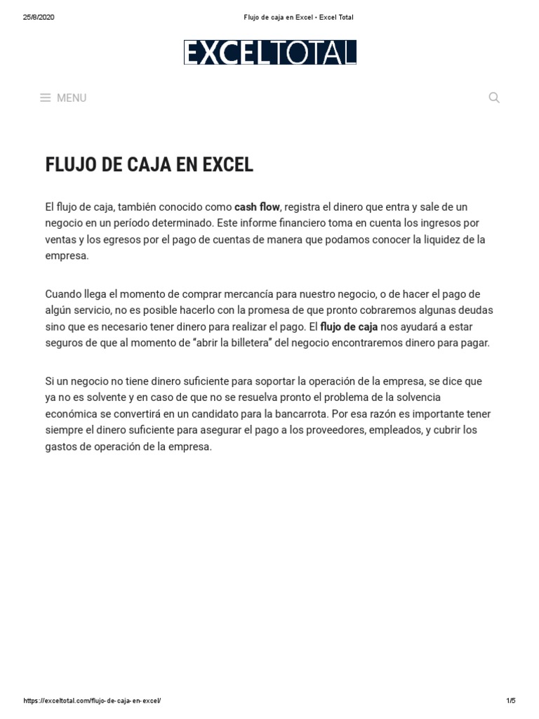 Flujo de Caja en Excel - Excel Total PDF | PDF | Flujo de efectivo | Dinero