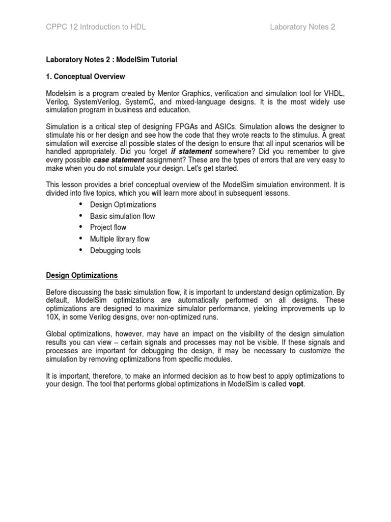 CPPC 12 Lab Notes 2 ModelSim Tutorial PDF | PDF | Library (Computing ...