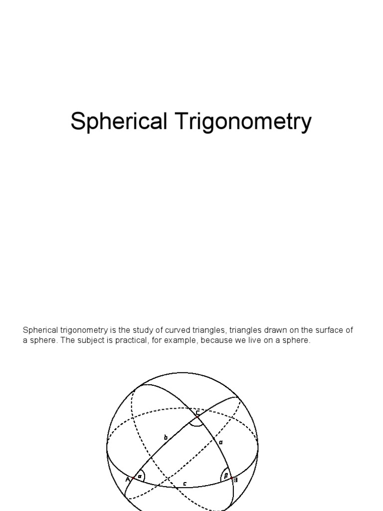 Spherical Trigonometry PDF Sphere Triangle