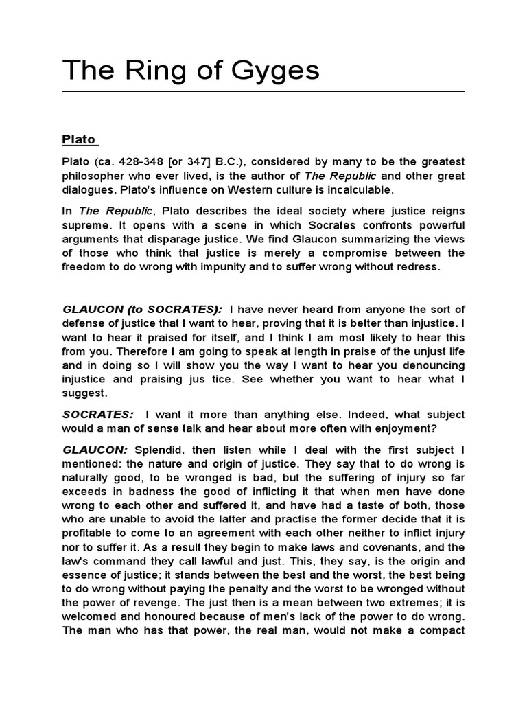 The Ring of Gyges Plato PDF Plato Justice