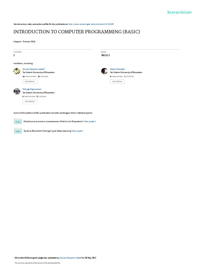 Introduction To Computer Programming (Basic) : October 2016 | Download ...