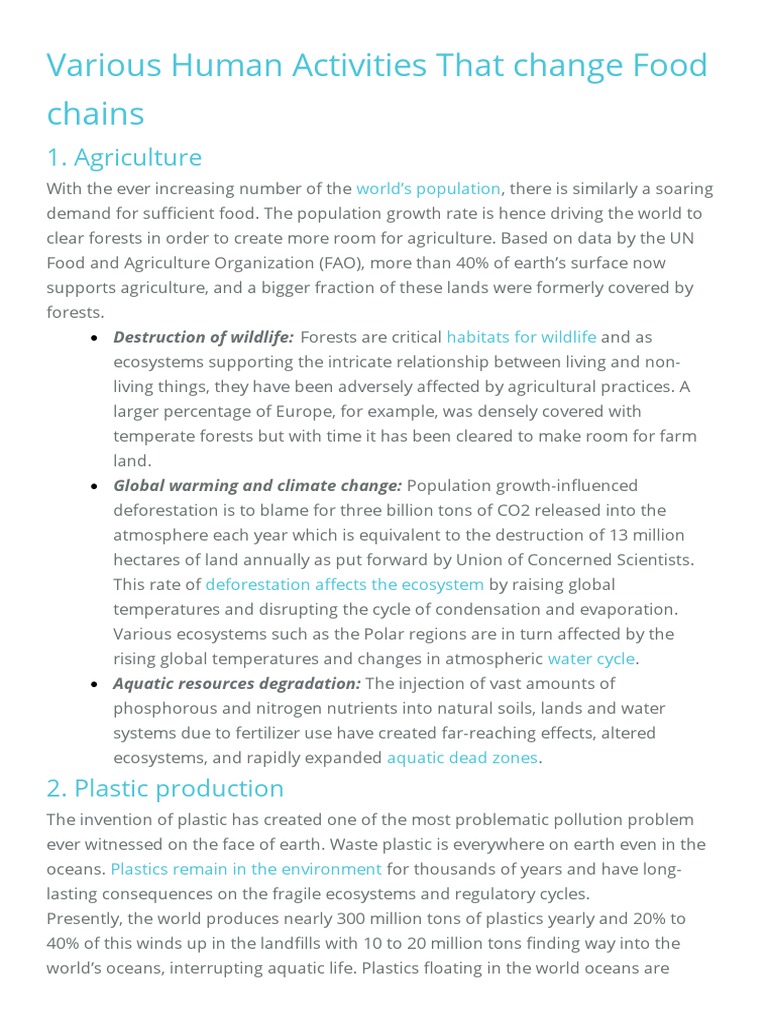 Impact of Human Activities on Food Chains | PDF | Human Impact On The ...