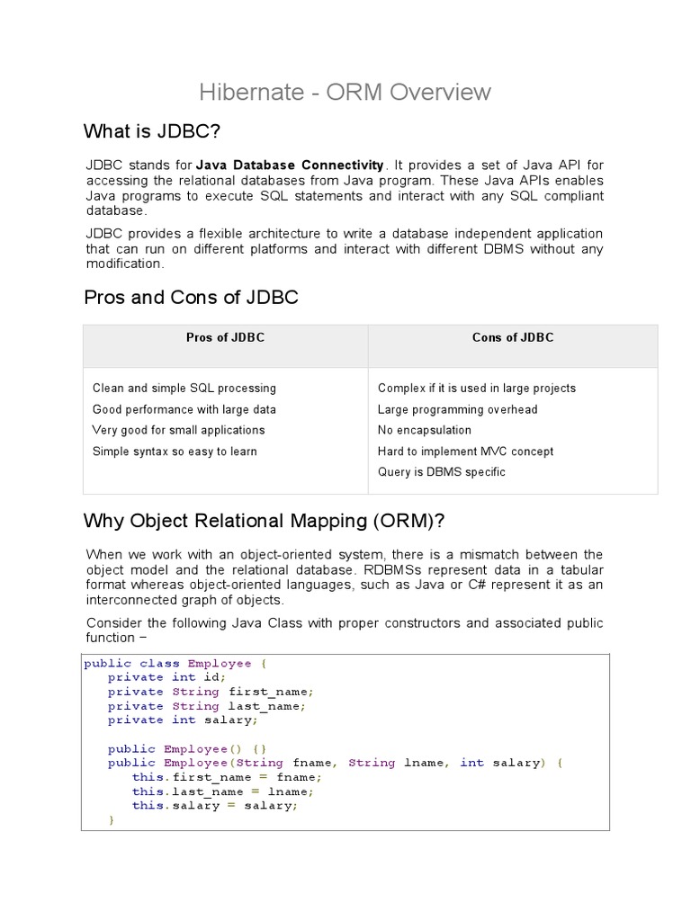 Hibernate - ORM Overview: What Is JDBC? | PDF | Object Relational ...
