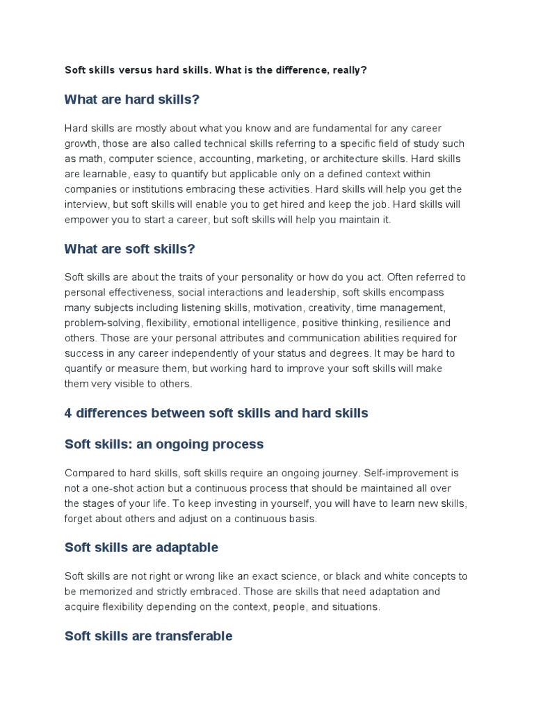 Soft vs. Hard Skills Explained | PDF | Skill | Leadership
