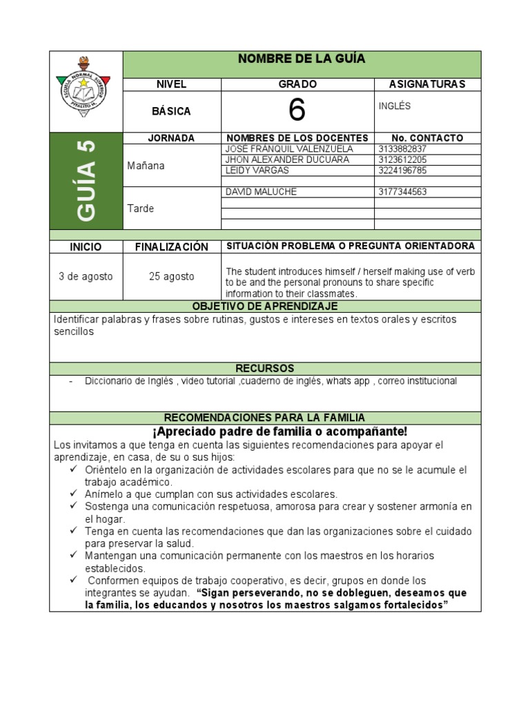 Guía de Inglés para Sexto Grado | PDF | Verbo | Morfología Lingüística