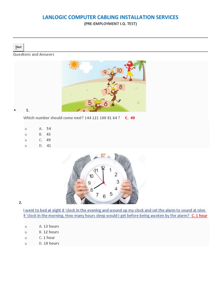 IQ Test With Answers | PDF | Nature for Free Printable Iq Test With Answers