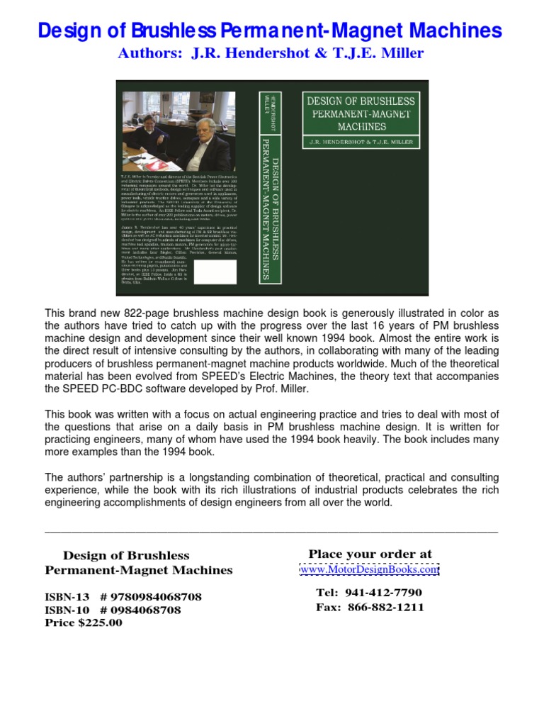 Design of Brushless Permanent Magnet Machines-1 | PDF | Electric Motor