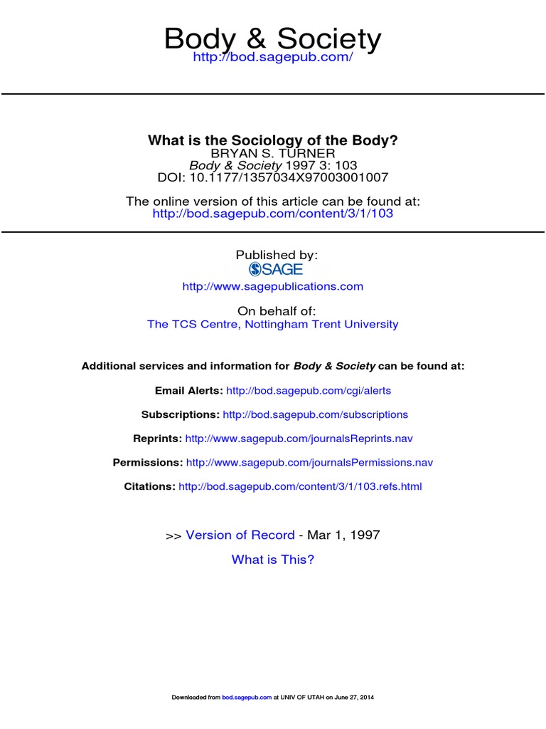 Body & Society What Is The Sociology of The Body? PDF
