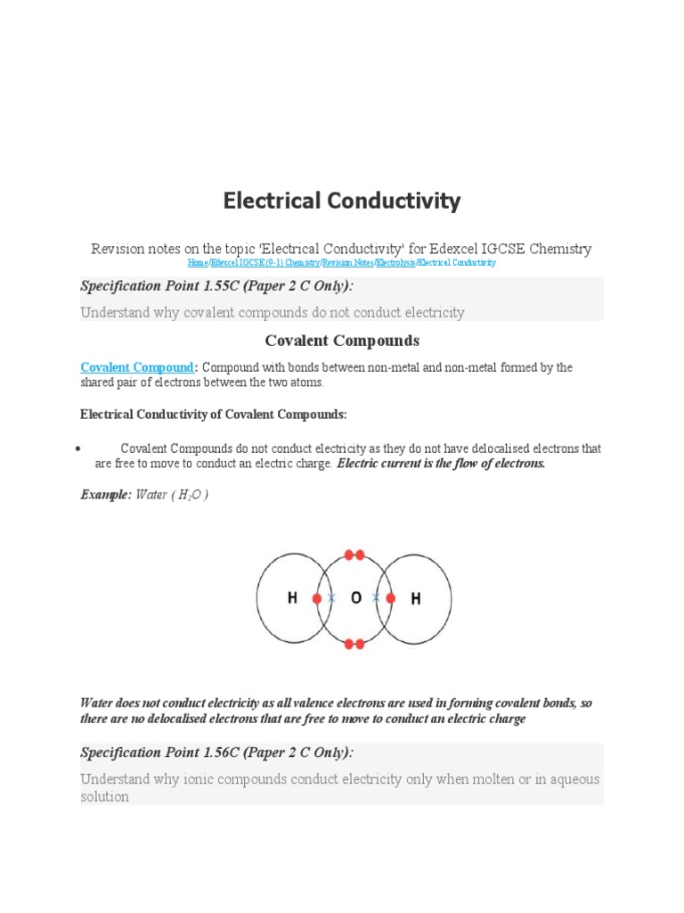 Electrical Conductivity Revision Notes On The Topic 'Electrical