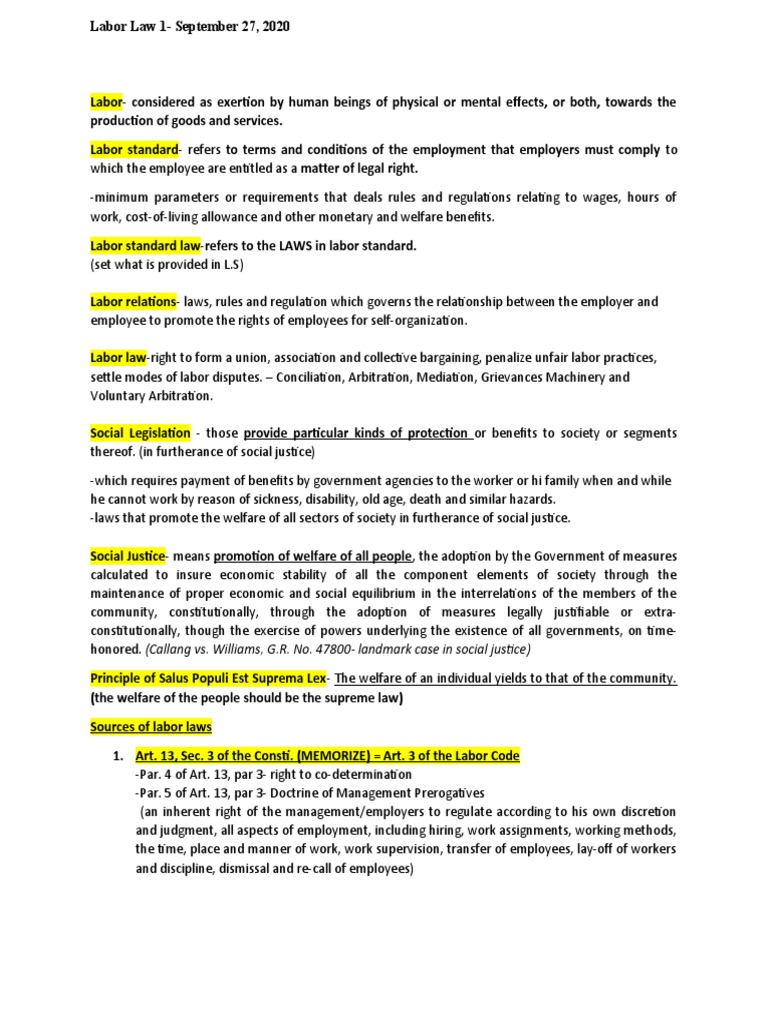 A Comprehensive Overview of Labor Law Concepts and Sources of Labor