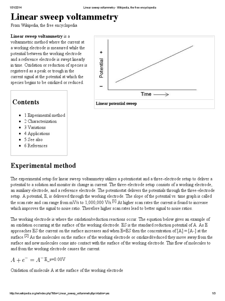 Linear Sweep Voltammetry - Wikipedia - PDF, PDF, Electrochemistry