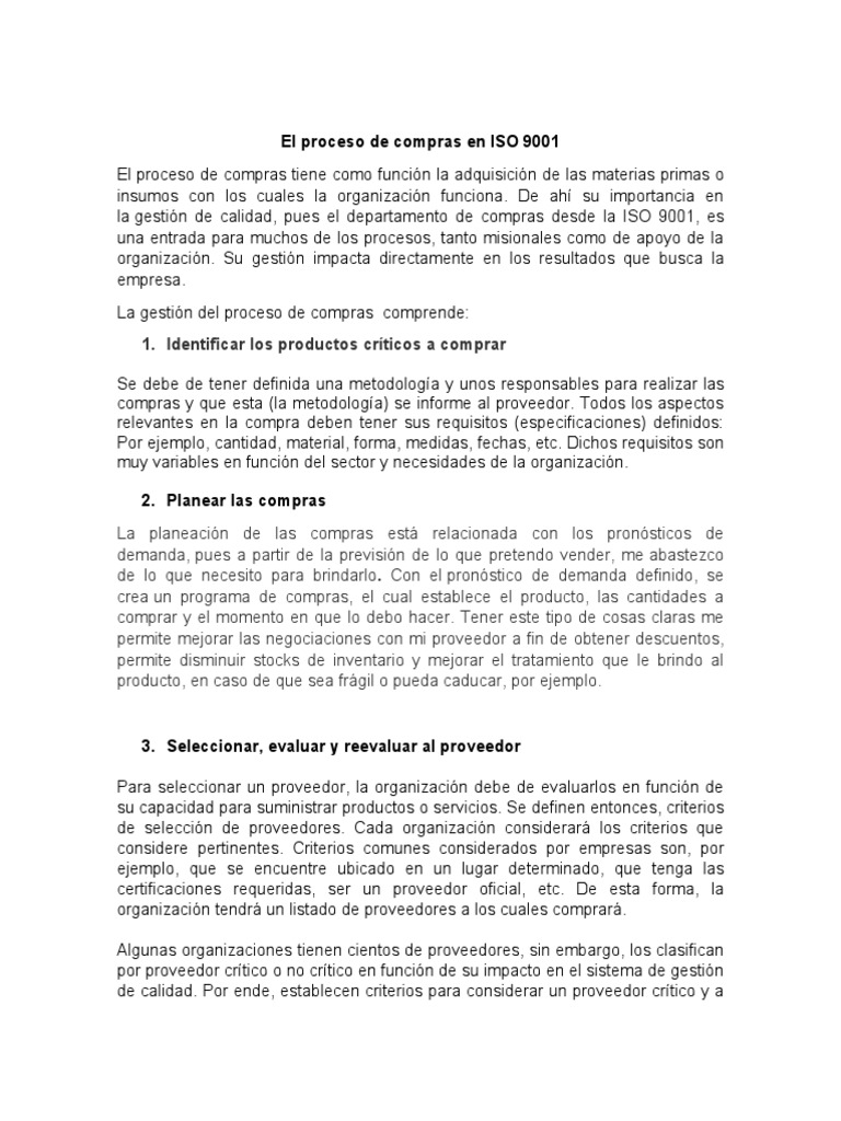 Proceso de Compras en ISO 9001 | PDF | Calidad (comercial) | Evaluación