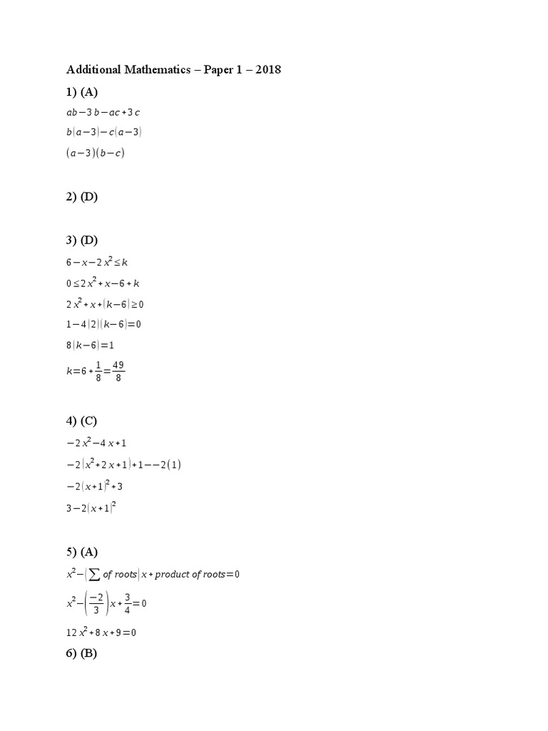 Additional Mathematics - July 4, 2020 | PDF