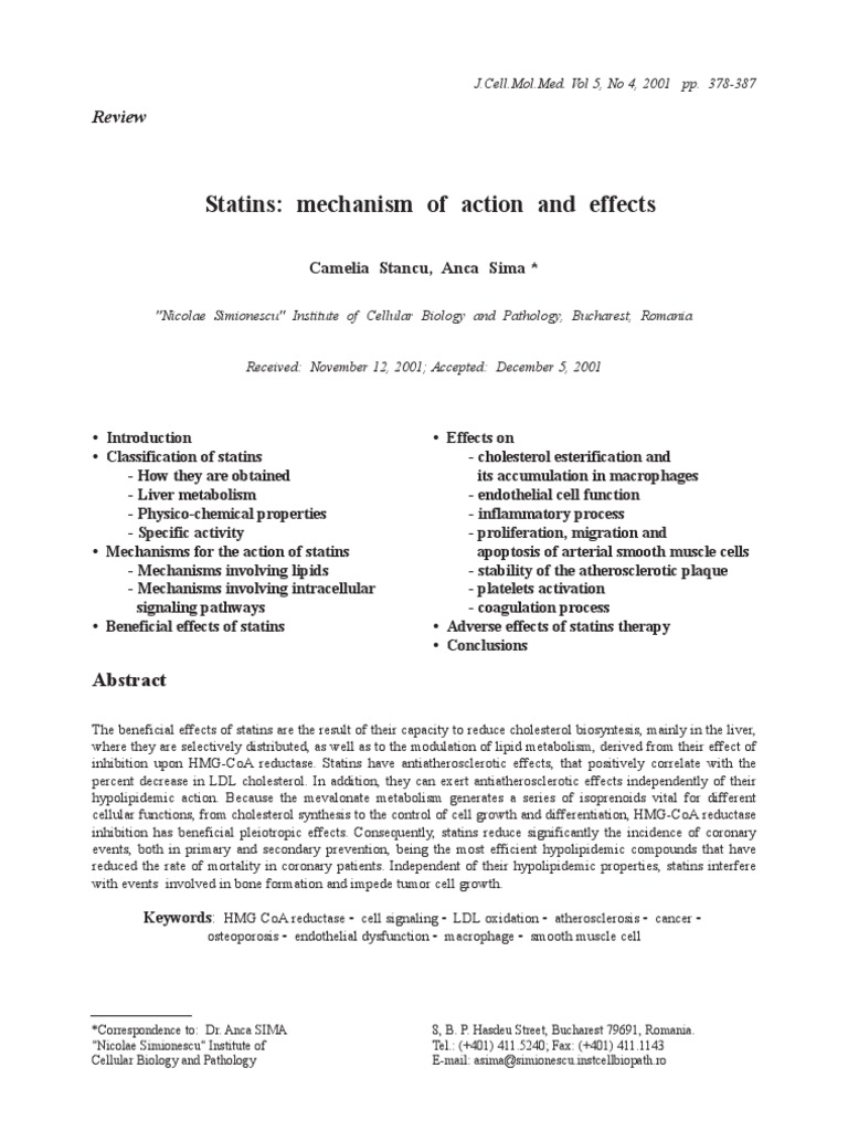 Statins Mechanism Of Action And Effects Review Download Free Pdf
