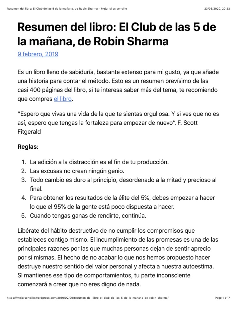 Resúmenes de El Club de las 5 de la mañana  Descarga apuntes de El Club de  las 5 de la mañana