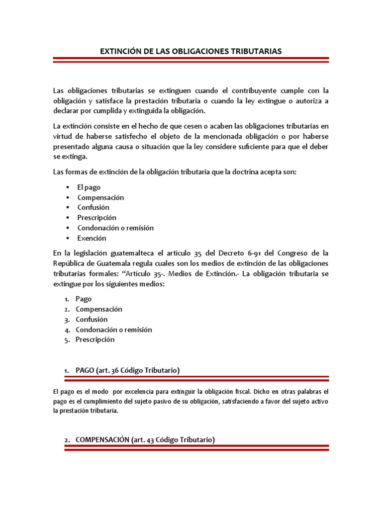 Extinción de Las Obligaciones Tributarias | PDF | Estatuto de ...