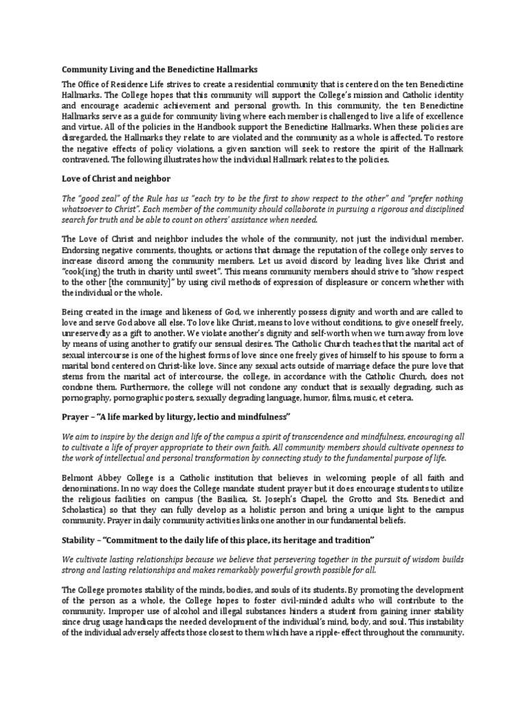 Benedictine Hallmarks in Community Living | PDF | Disciplines | Virtue