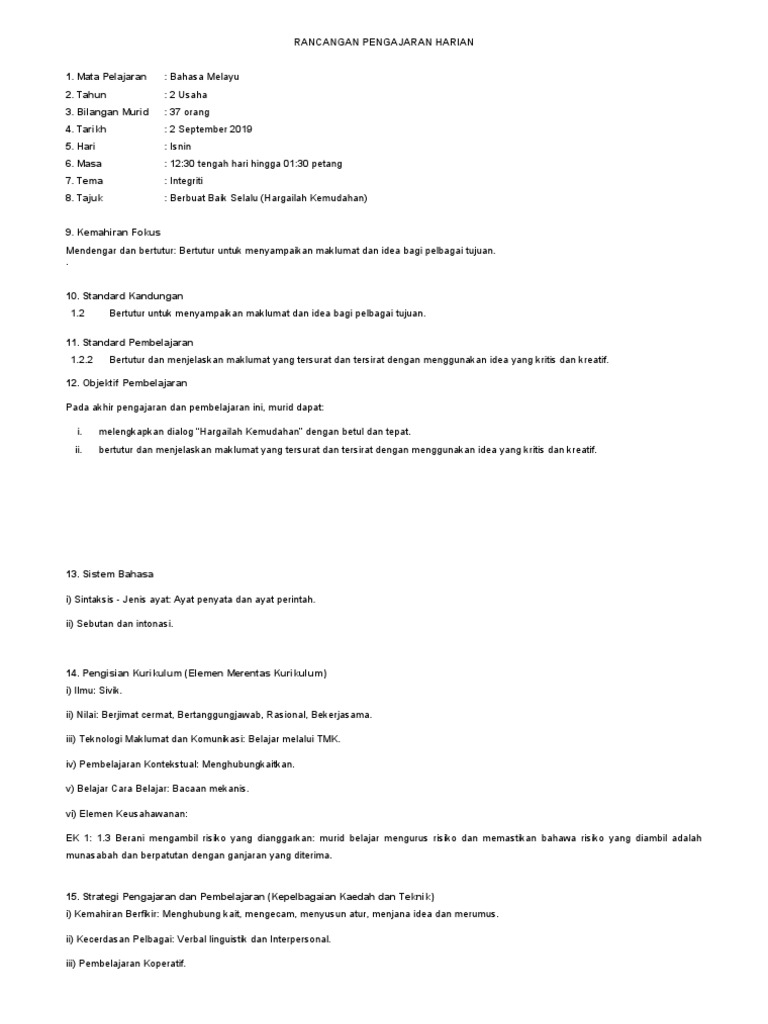 Rph Amirul Firdaus Bahasa Melayu Tahun 2 Minggu 32 Mendengar Dan Bertutur Isnin 2 September 2019 Pdf