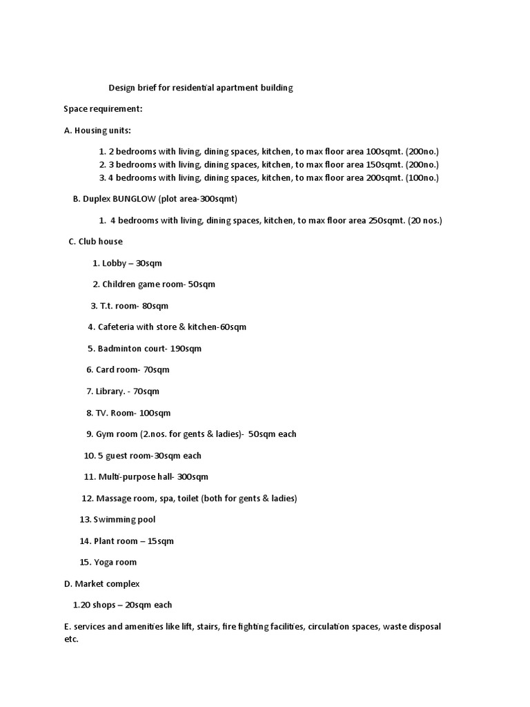 Design Brief For Residential Apartment Building PDF