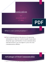 Oral Communication: BY Anandbabu.V 1 MBA