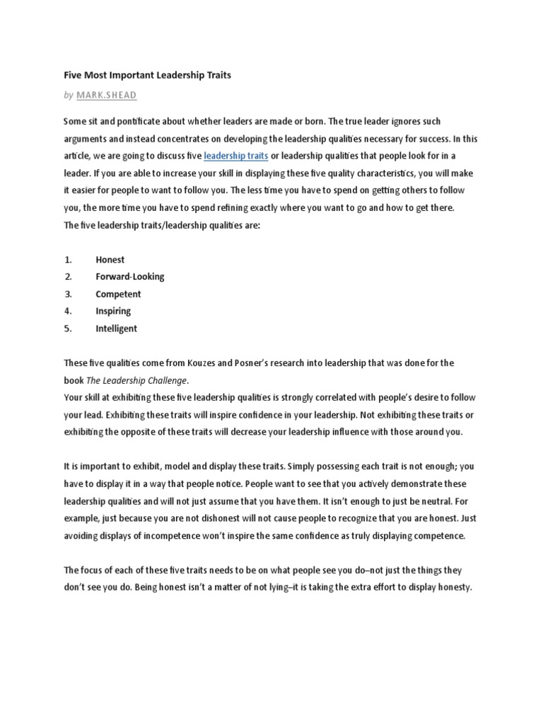 Five Most Important Leadership Traits | PDF | Intelligence | Leadership