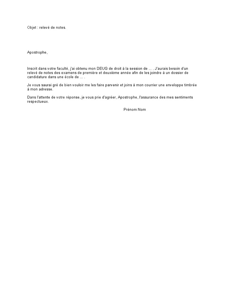 Demande de Releves de Note PDF | PDF