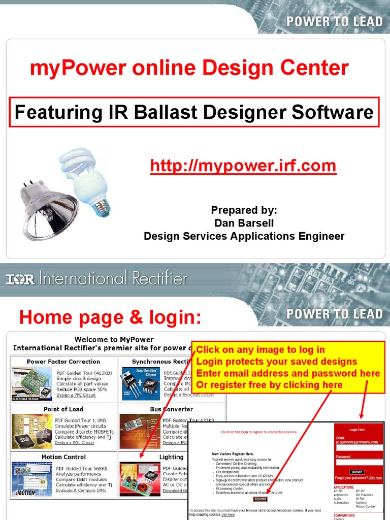 Mypower Online Design Center Featuring Ir Ballast Designer Software
