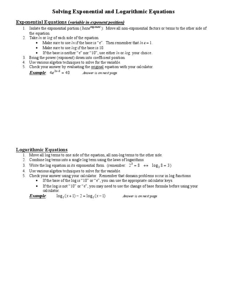 Exponential and Logarithmic Equations | PDF | Logarithm | Exponential ...