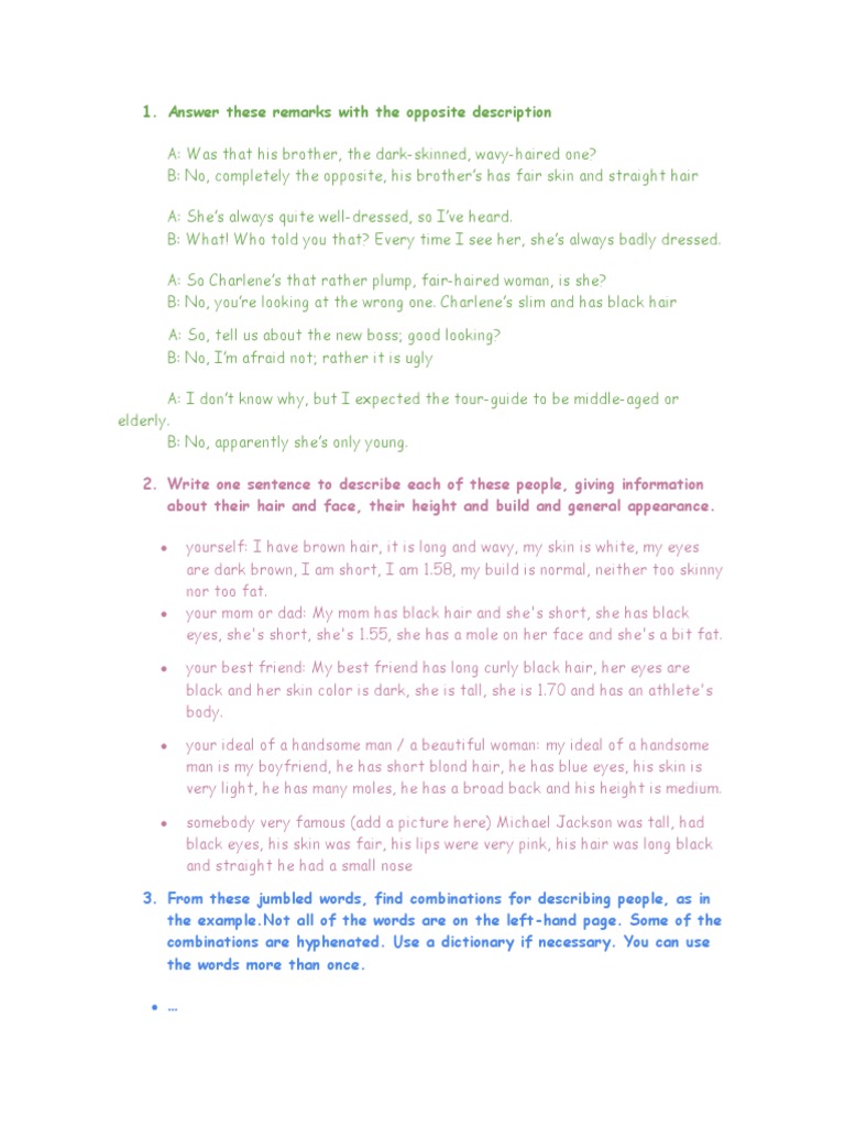 Answer These Remarks With The Opposite Description | PDF | Self-Improvement