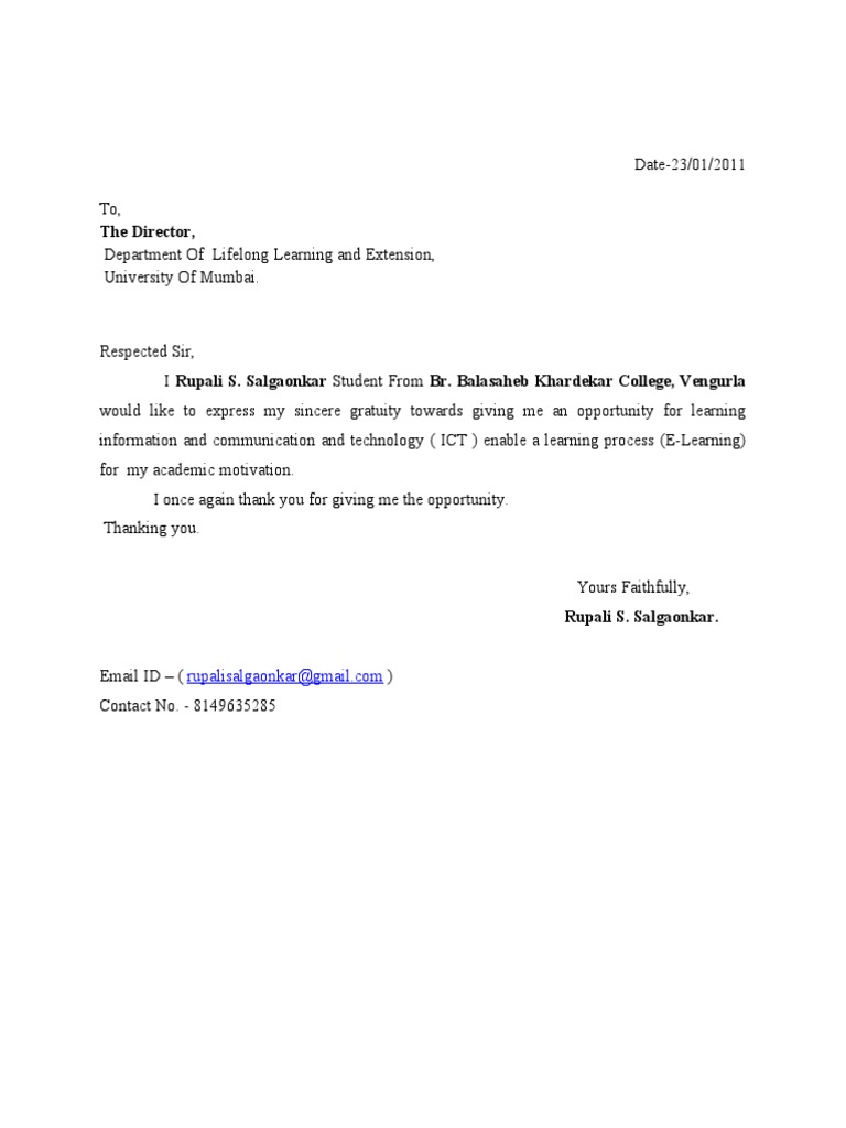 Gratitude Letter for ICT Learning Opportunity | PDF