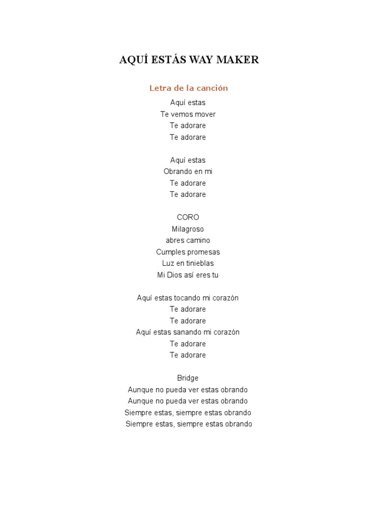 Aquí Estás Way Maker | PDF, image size:768x1024