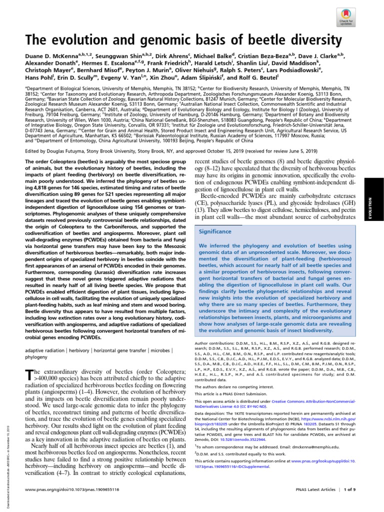 The Evolution and Genomic Basis of Beetle Diversity: Significance | PDF ...