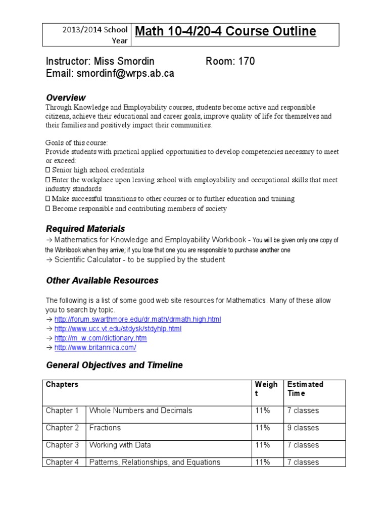 Math 104 Courseoutline | PDF | Teaching Mathematics | Behavior Modification