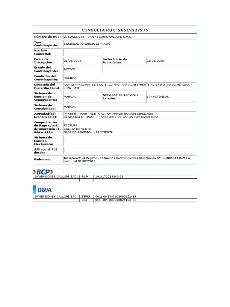 Datos de La Empresa y Cuenta Map PDF | PDF