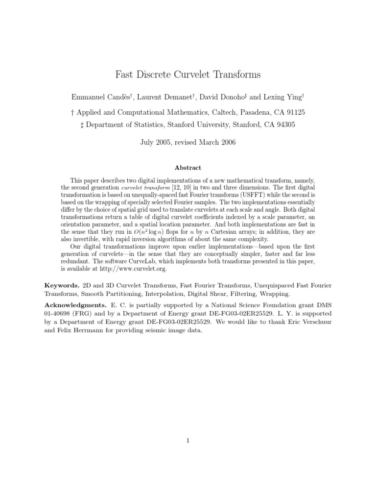 Fast Discrete Curvelet Transforms | PDF