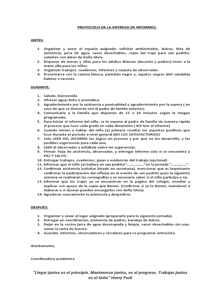 Protocolo de Entrega de Informes | PDF
