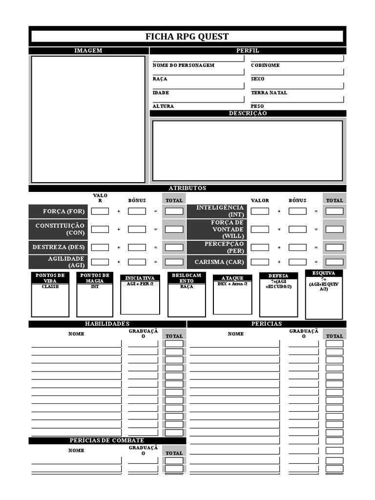 Ficha de RPG Quest | PDF | Jogos de RPG | Jogos