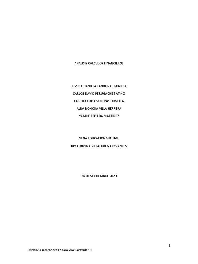 Evidencia Indicadores Financieros Actividad 2 | PDF | Ratio financiero ...
