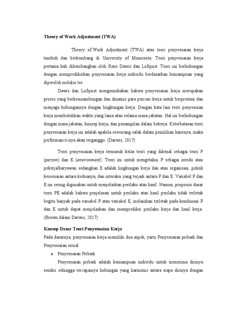 Theory of Work Adjustment (TWA) | PDF