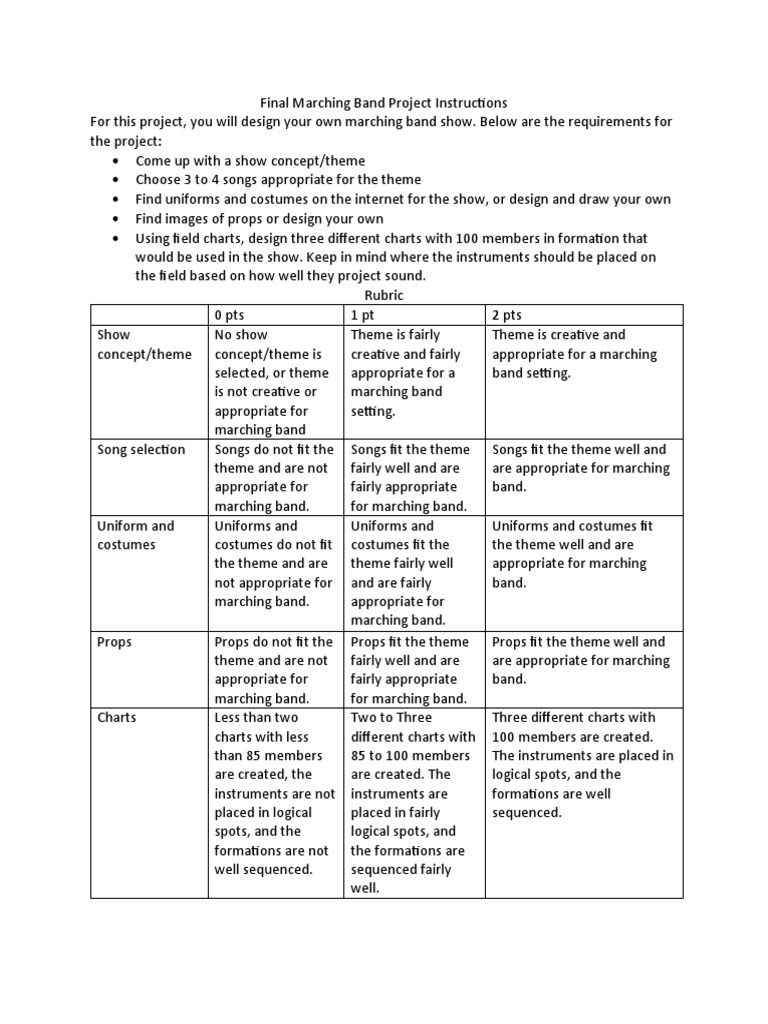 Marching Band Project Instructions Portfolio PDF
