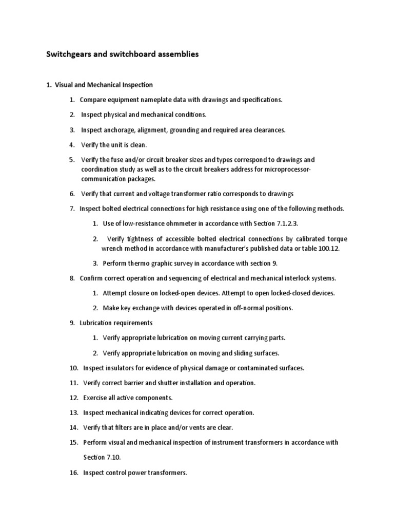 Switchgear Assembly Testing Procedures | PDF | Transformer | Electrical ...