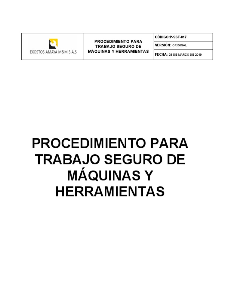 PSST017 Procedimiento Seguro para Trabajo de Máquinas y Herramientas ...